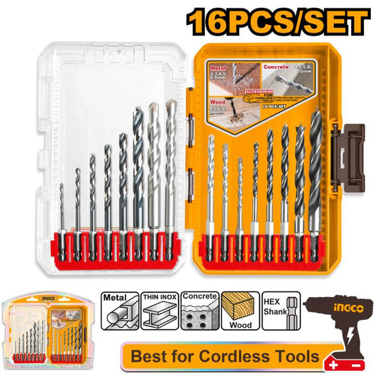 INGCO JEU DE 16 FORET VISSEUSE METAL-BOIS-BETON [AKDL11608]