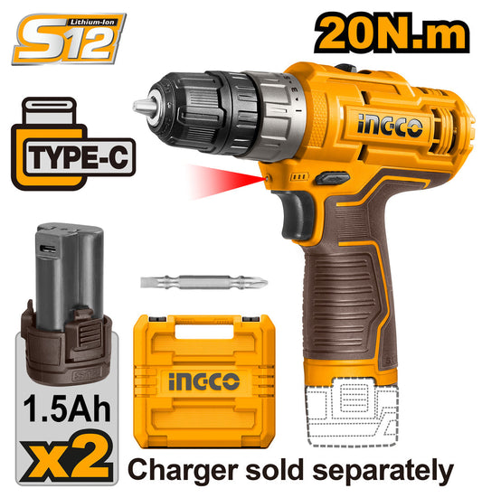 INGCO MALETTE VISSEUSE SANS FIL 12V 2 BATTERIES 20NM NR [CDLI12202]