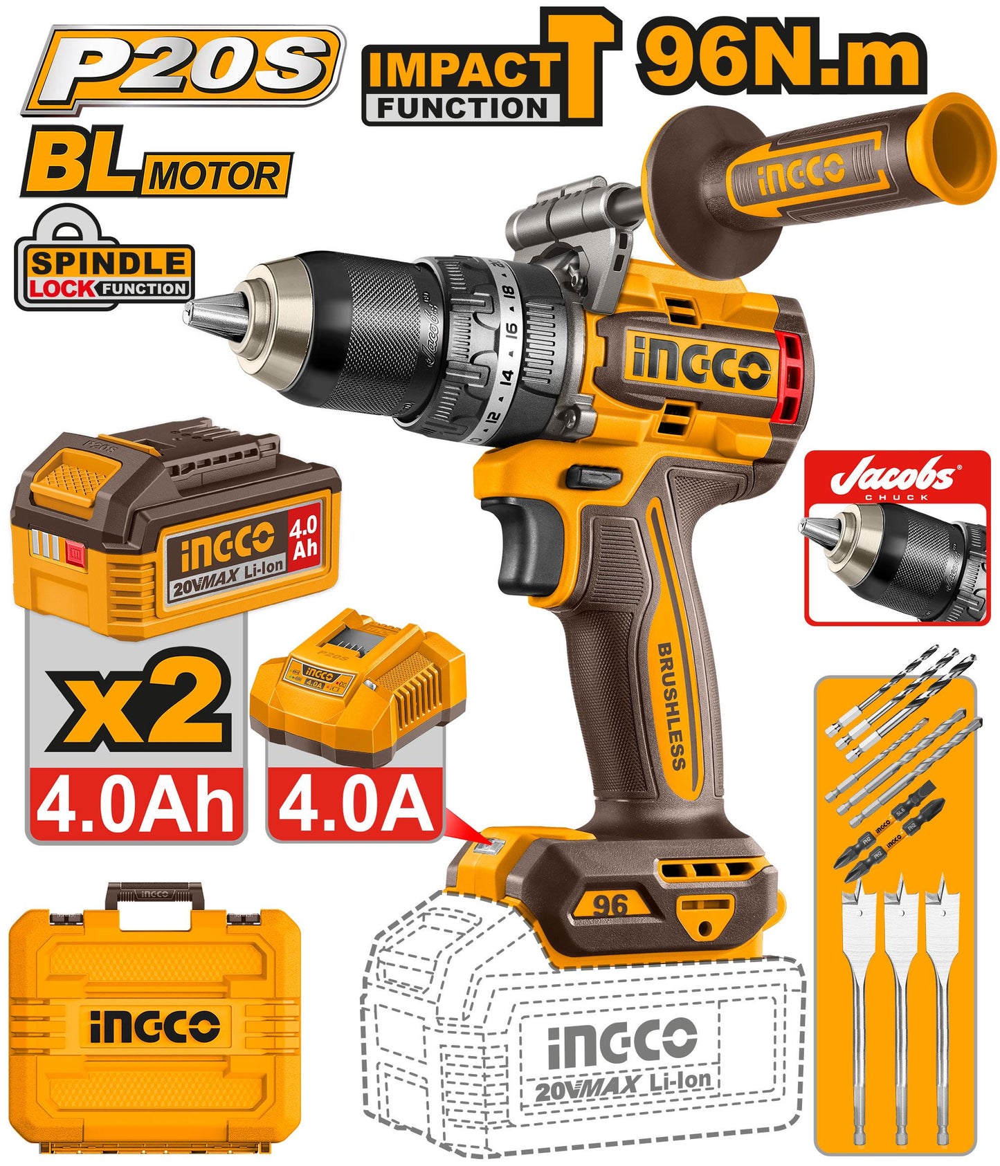 INGCO VISSEUSE PERCEUSE 20V 96NM [CIDLI209686]