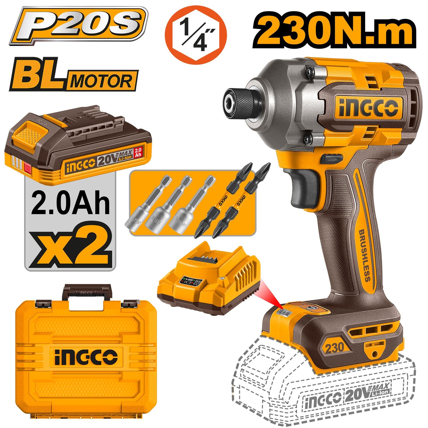 INGCO VISSEUSE A CHOC 20V 230N/M NR -[CIRLI2023]