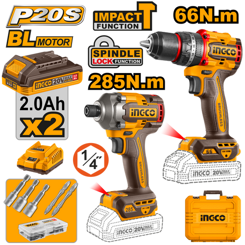 INGCO PACK VISSEUSE 20V 66NM ET VISSEUSE A CHOC 20V NR [CKLI20277]