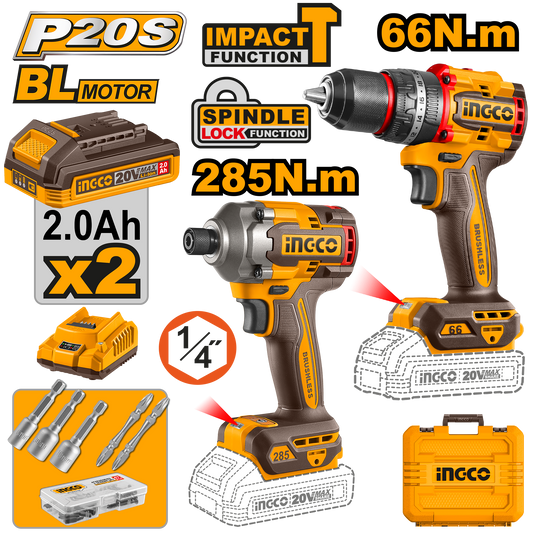INGCO PACK VISSEUSE 20V 66NM ET VISSEUSE A CHOC 20V NR [CKLI20277]