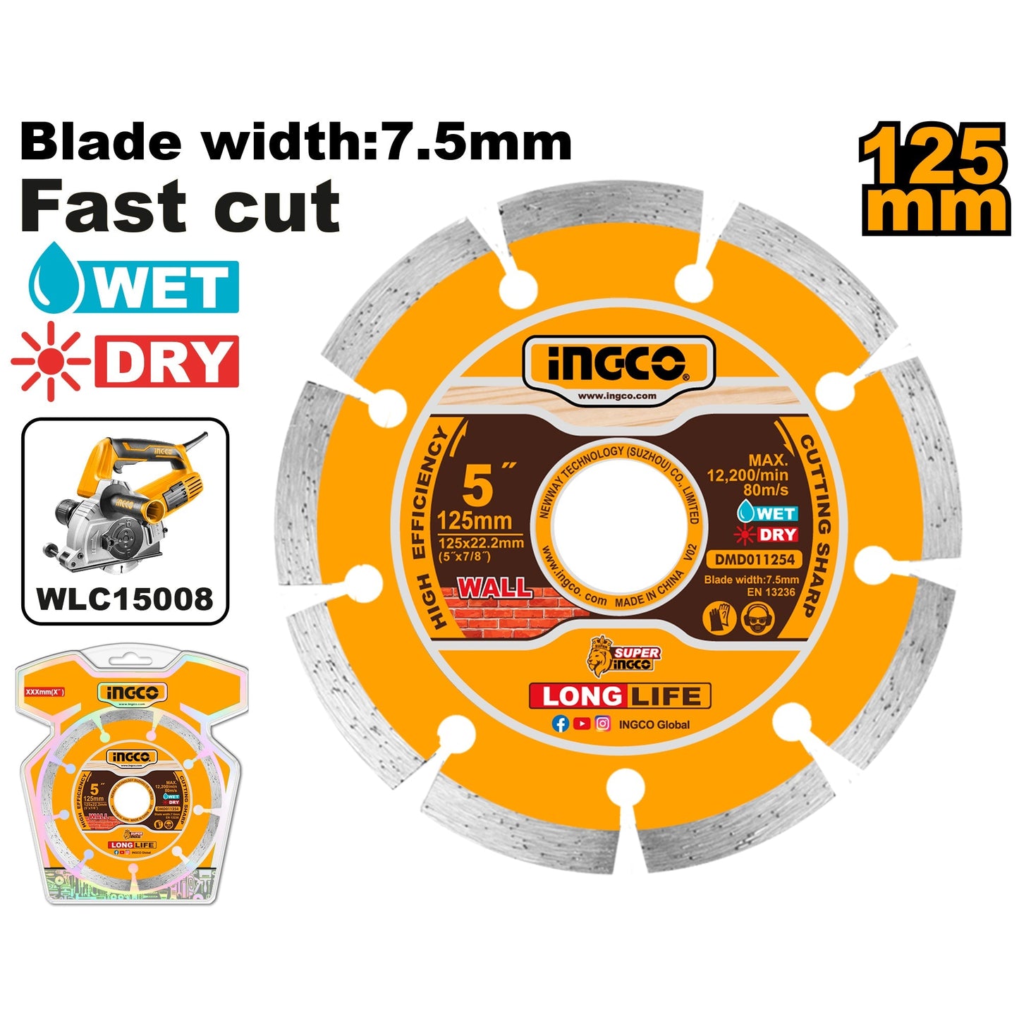 INGCO DISQUE DIAMANT 125X22.2MM FOR WLC15008 [DMD011254]