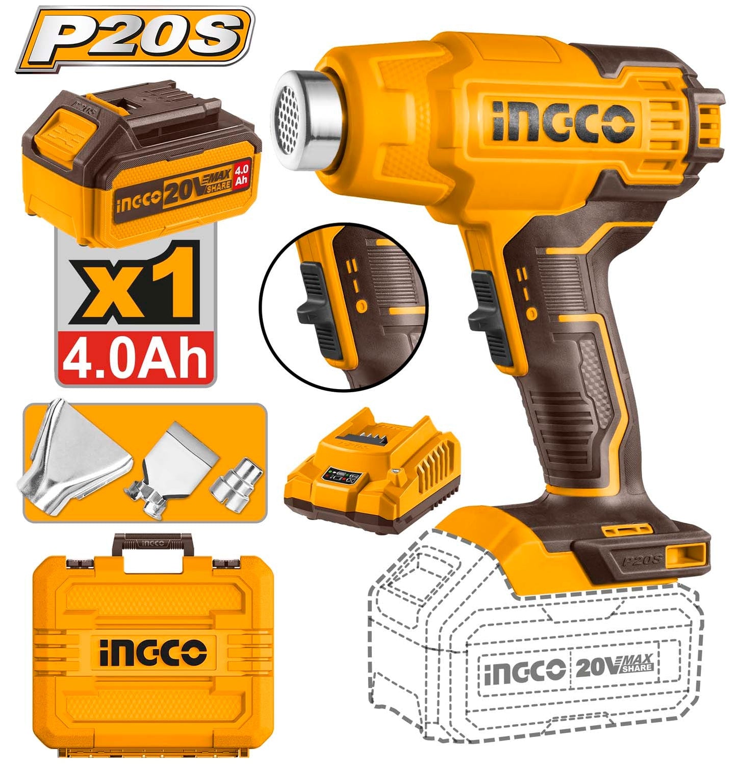 INGCO DECAPEUR 20V + BATT 4AH + CHARG + ACC NR [HGLI20025]