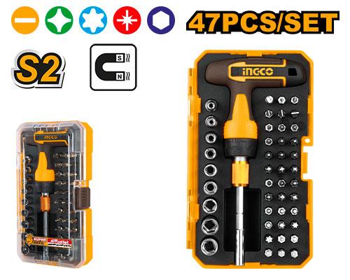 INGCO SET DE 47 PIECES POUR TOURNEVIS AVEC MANCHE EN T [HKSDB0478]