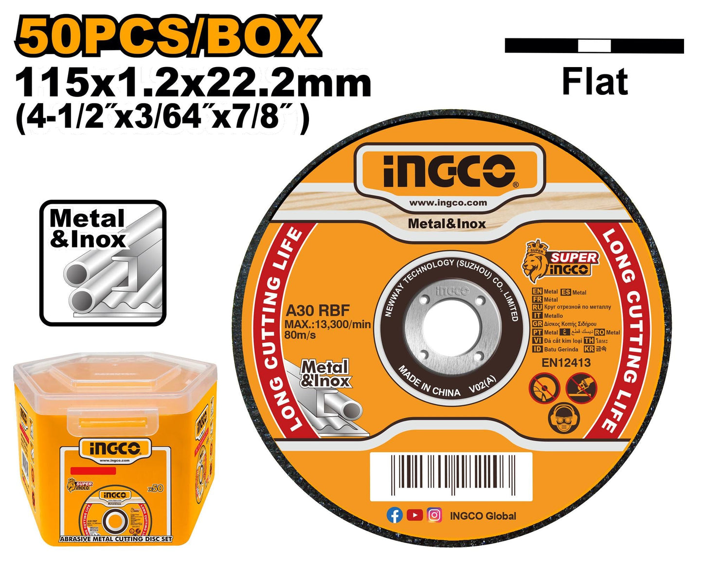 INGCO JEU DE 50 DISQUES ABRASIFS 115MM SS [MCD1211550]