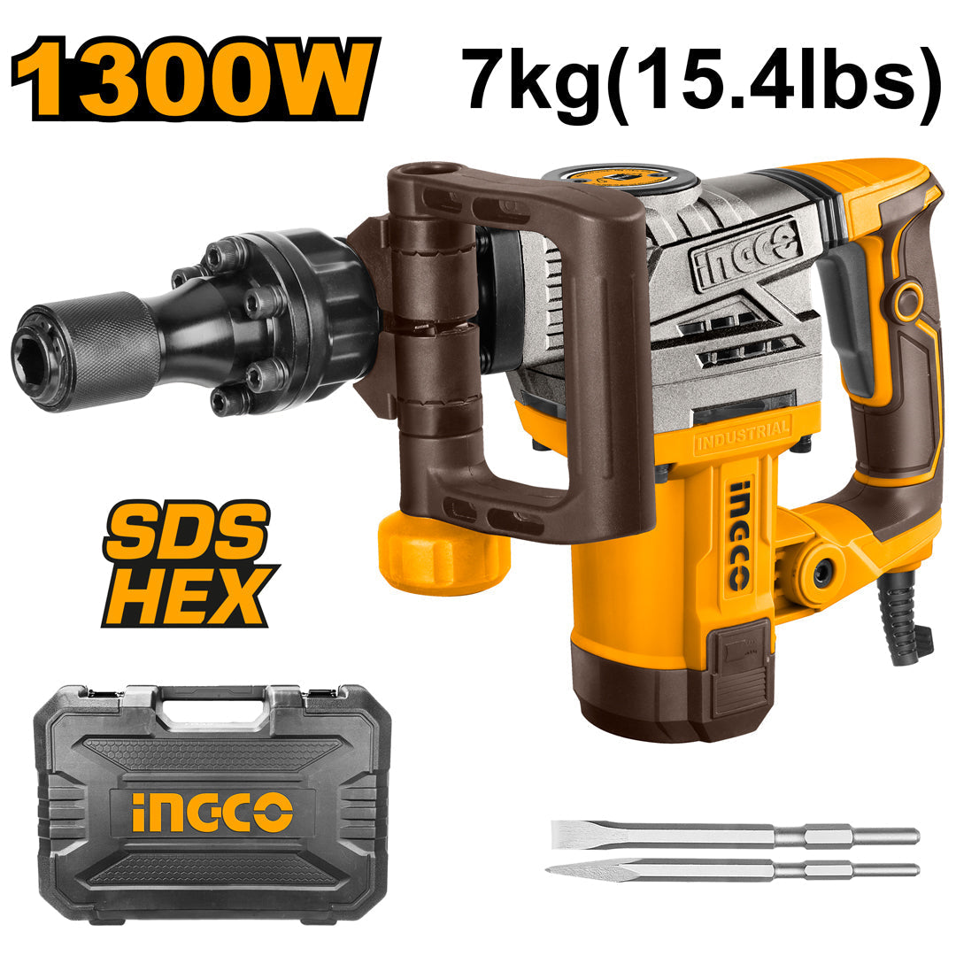 INGCO MARTEAU BURINEUR 6KG 1300W + 2 BURINS [PDB130018]