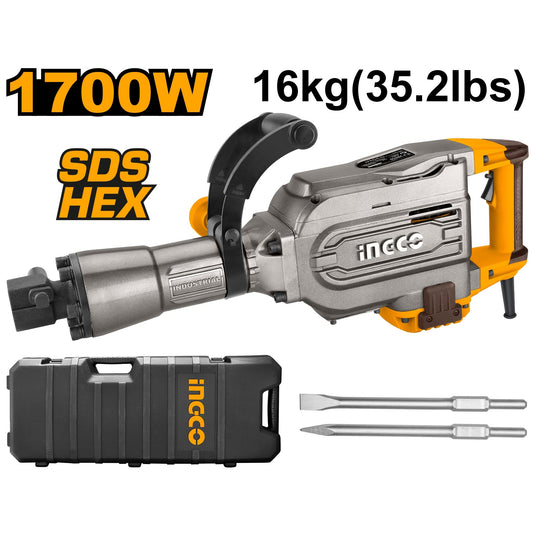 INGCO MARTEAU BURINEUR 16KG 1700W + 2 BURINS [PDB17008]