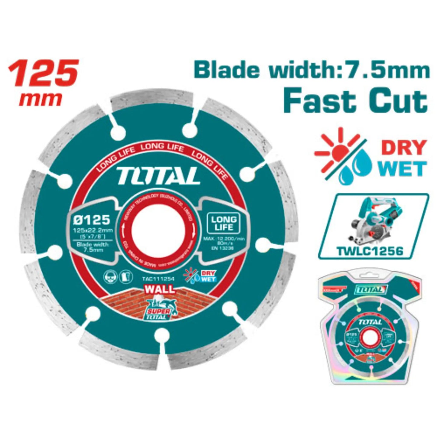 DISQUE DIAMANT 125X22.2MM TOTAL [TAC111254] POUR RAINUREUSE TWLC1256