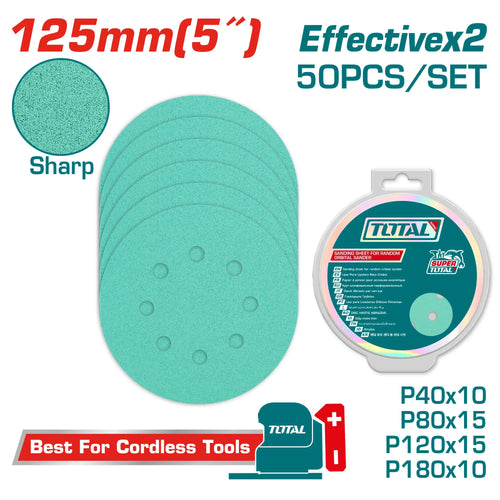 FEUILLE ABRASIVE POUR PONCEUSE ORBITALE ALEATOIRE 125MM TOTAL [TAC125050]
