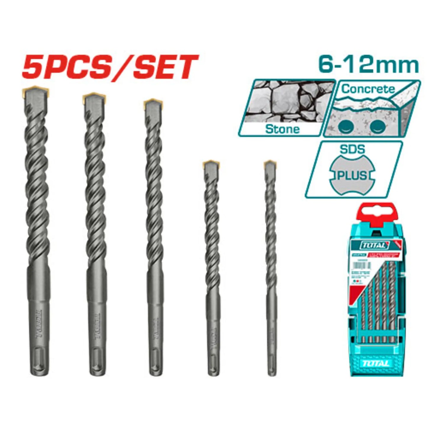 ENSEMBLE DE 5 PCS FORETS MARTEAU  SDS PLUS TOTAL [TAC190501]