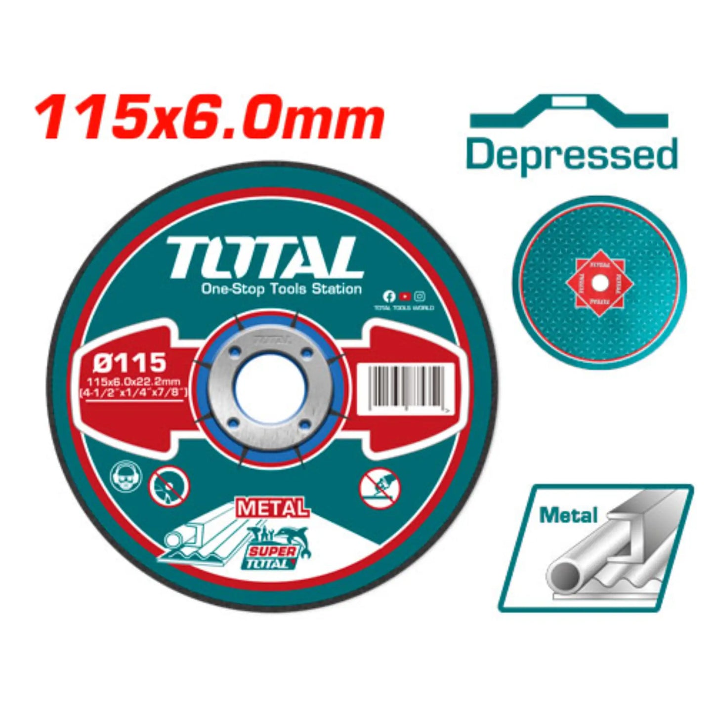 DISQUE A METAUX ABRASIF 115MM (4/ 1/2)X6.0MM(1/4)X22.2MM (7/8) TOTAL [TAC2231151]