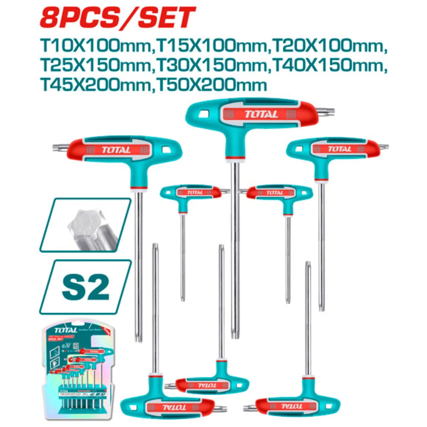 JEU DE 8 CLES HEXAGONALES A POIGNEE EN T TOTAL [THHW80836]