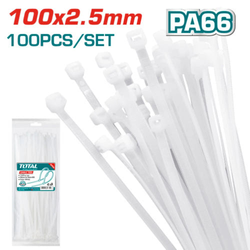 ATTACHES DE CABLE BLANC 100MMX2.5MM (100 PCS) TOTAL [THTCT1001]