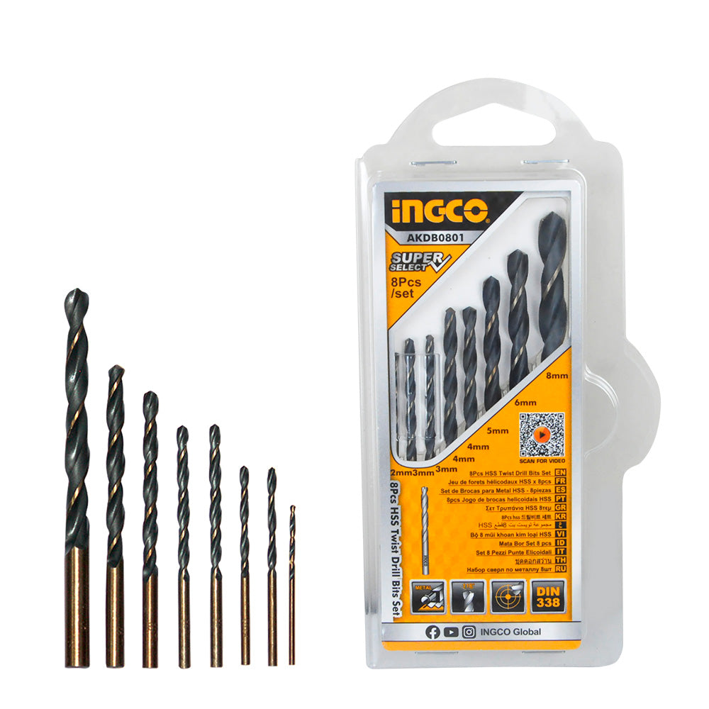 INGCO JEU DE 8 FORETS HSS NR [AKDB0801]