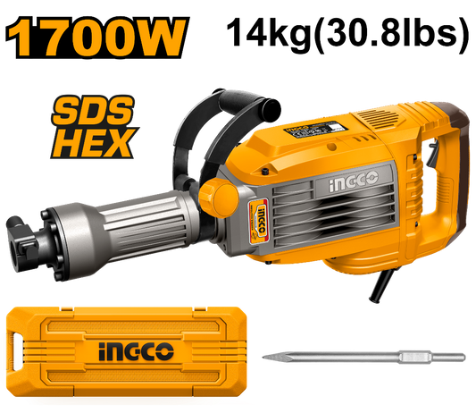 INGCO MARTEAU BURINEUR 14KG 1700W + 1 BURIN [PDB170068]